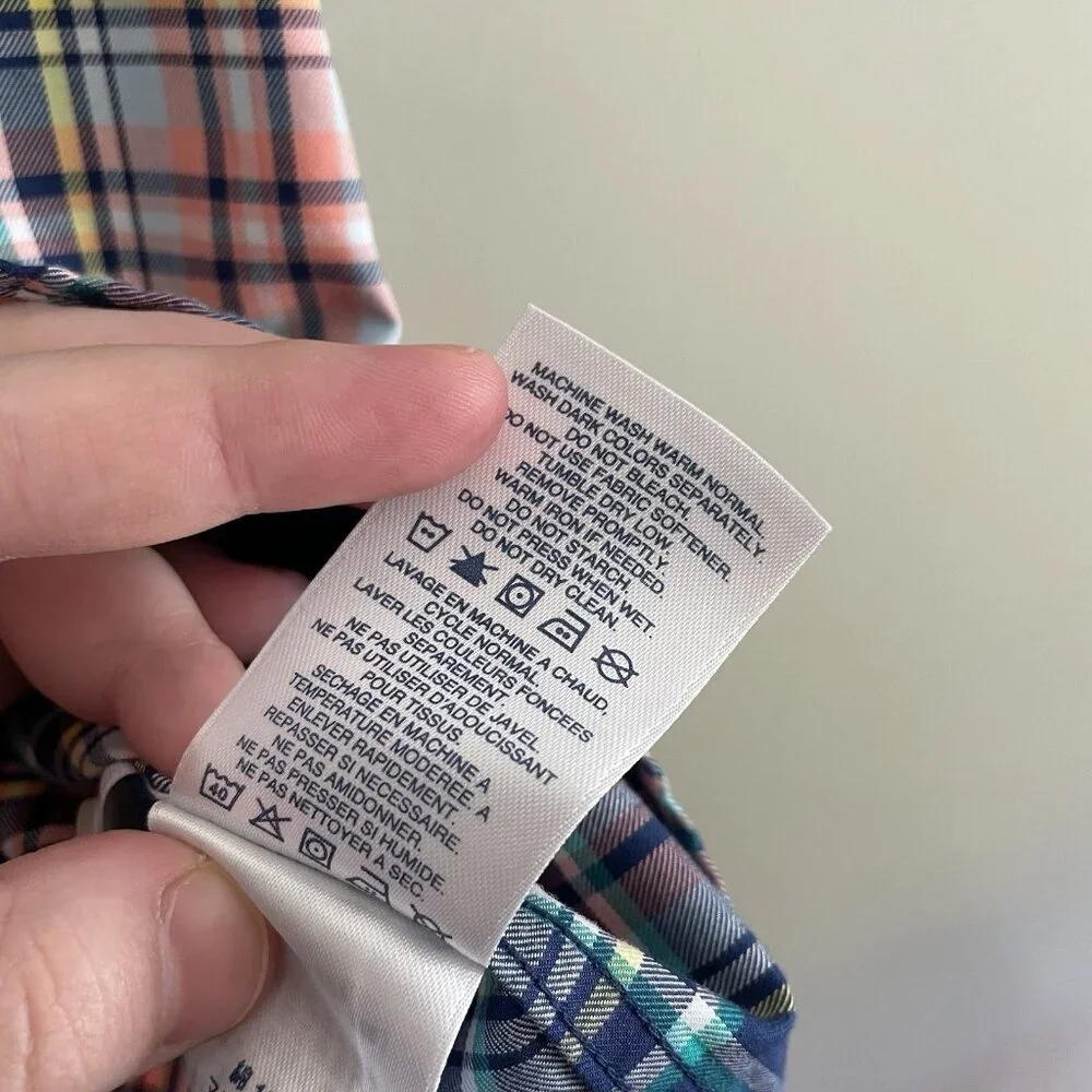 Lands' End Men SZ S - 14-14 1/2 Blue Plaid Short Sleeve Button Down Casual Shirt - Picture 8 of 10